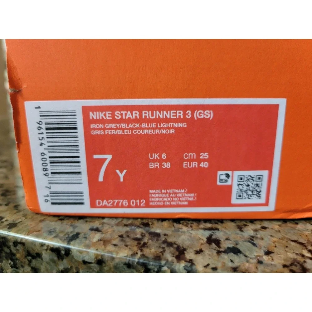7Y Nike Star Runner 3 (GS) Iron Grey/Black-Blue Lightning DA2776-012 NEW in Box